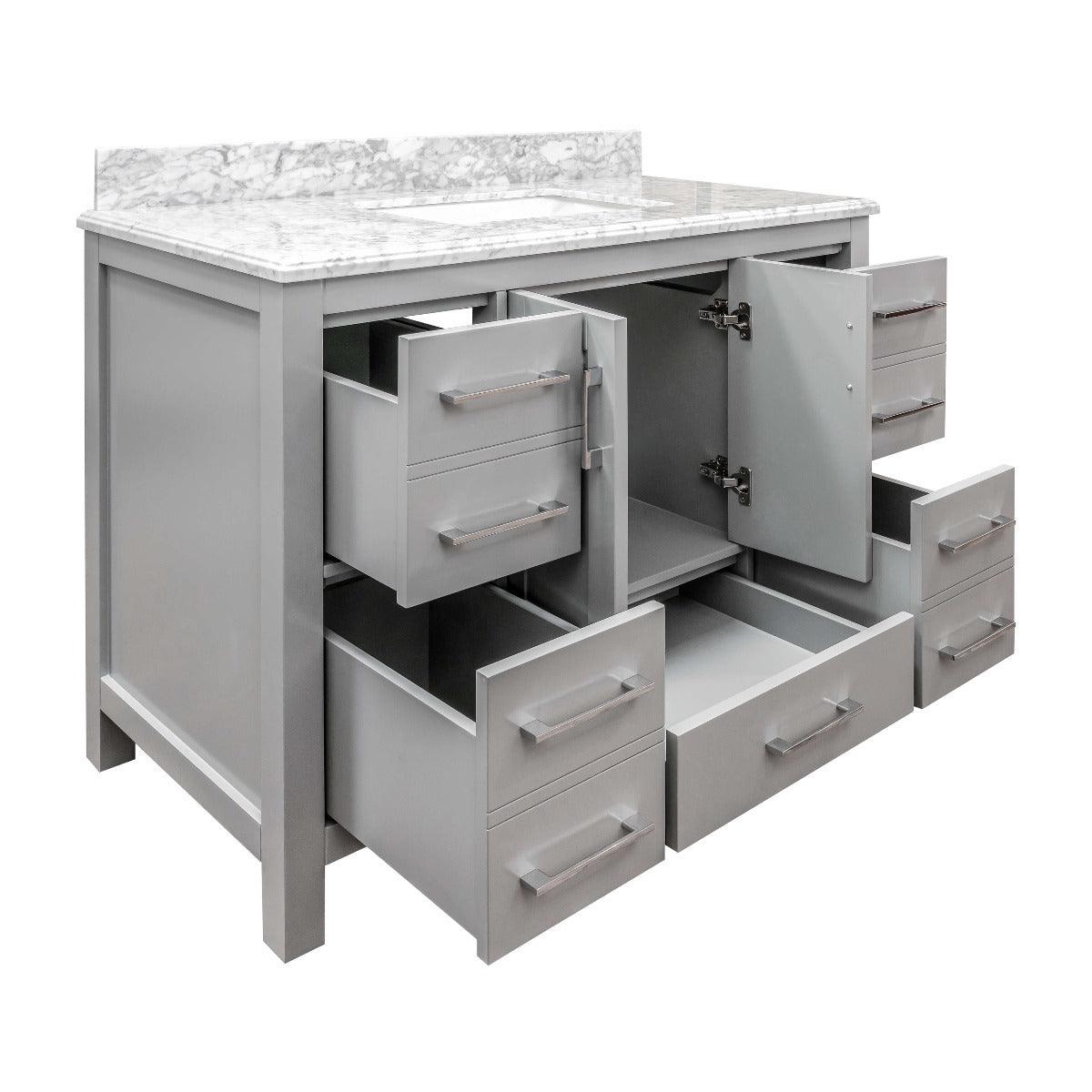 42" Grey Freestanding Bathroom Vanity with Carrera Marble Countertop Mella - Image 4