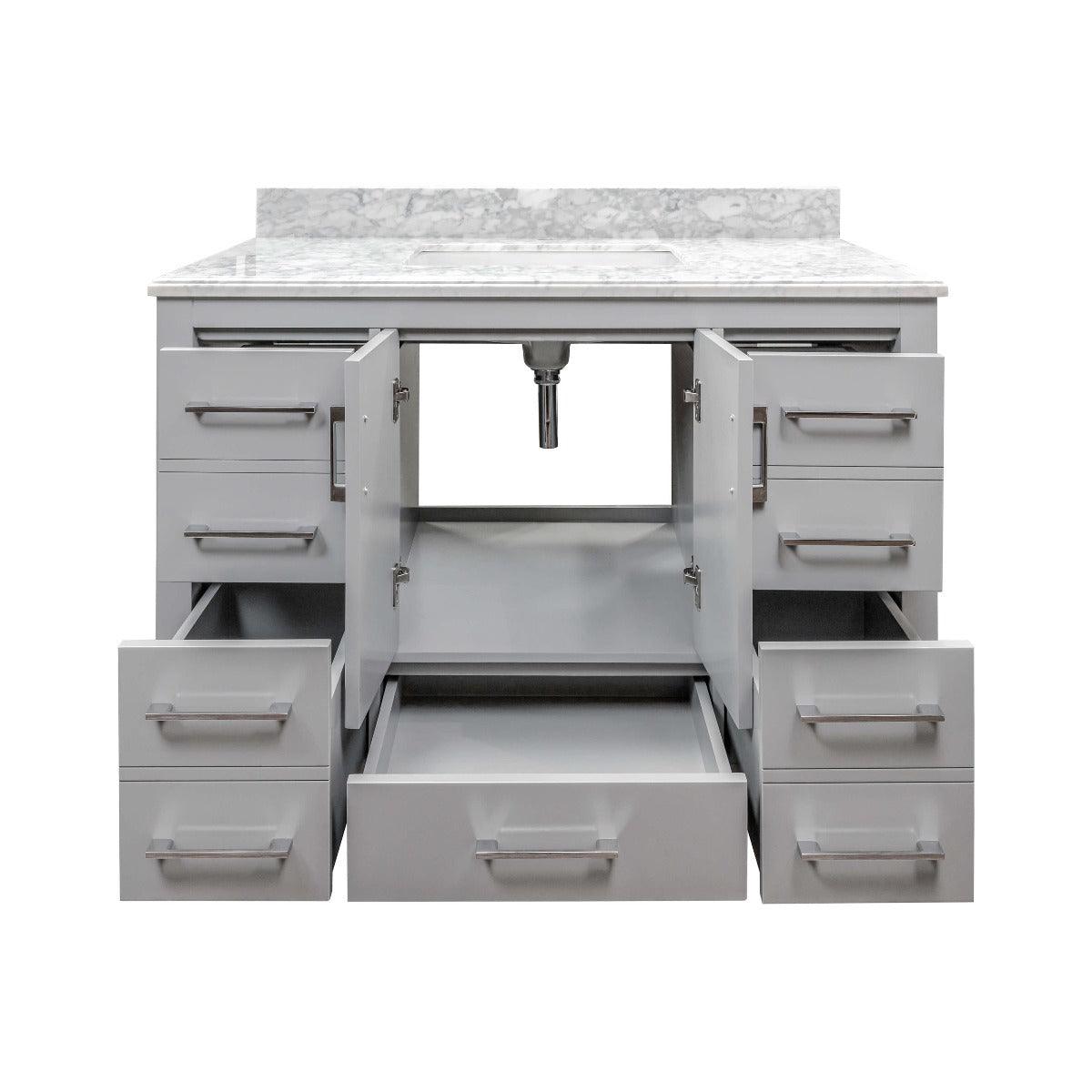 42" Grey Freestanding Bathroom Vanity with Carrera Marble Countertop Mella - Image 5