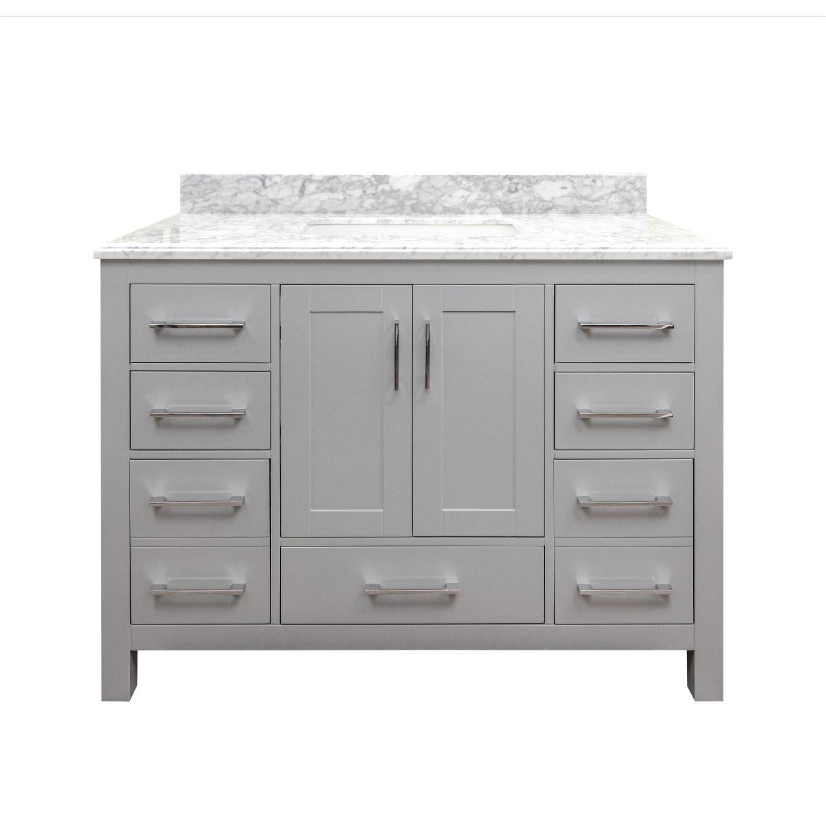 48" Grey Freestanding Single Sink Bathroom Vanity with Calcutta Quartz Countertop Mella - Image 2