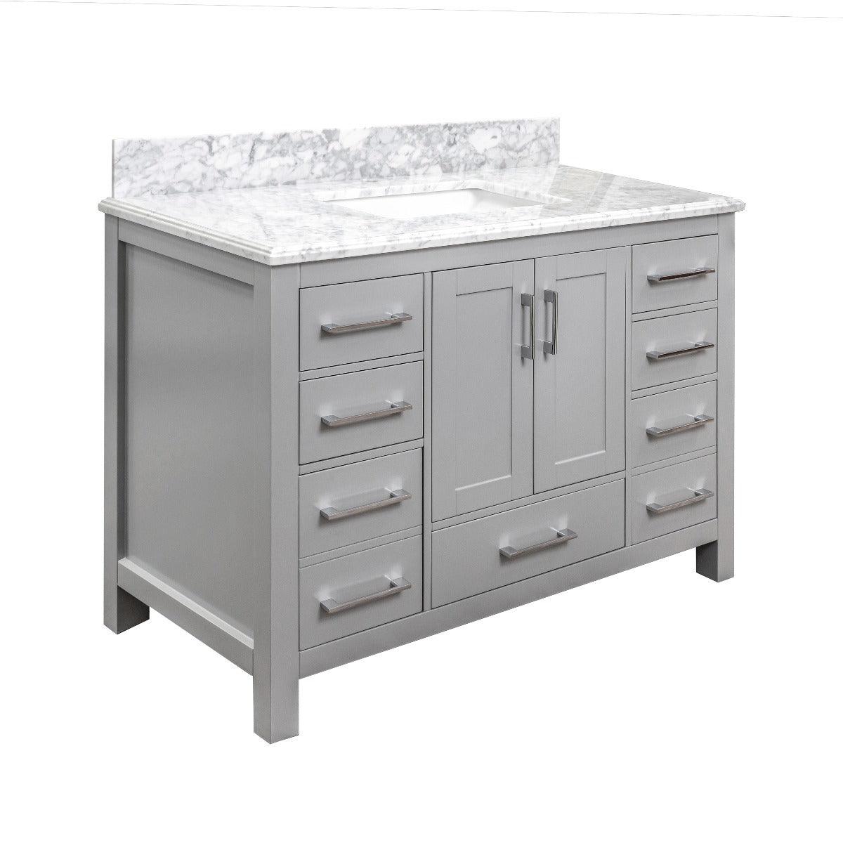 48" Grey Freestanding Single Sink Bathroom Vanity with Calcutta Quartz Countertop Mella - Image 3