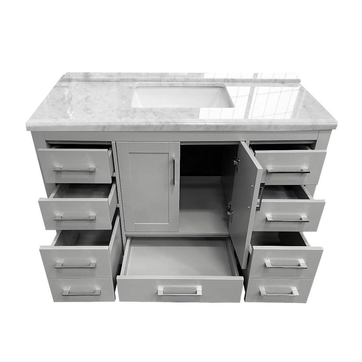 48" Grey Freestanding Single Sink Bathroom Vanity with Calcutta Quartz Countertop Mella - Image 4