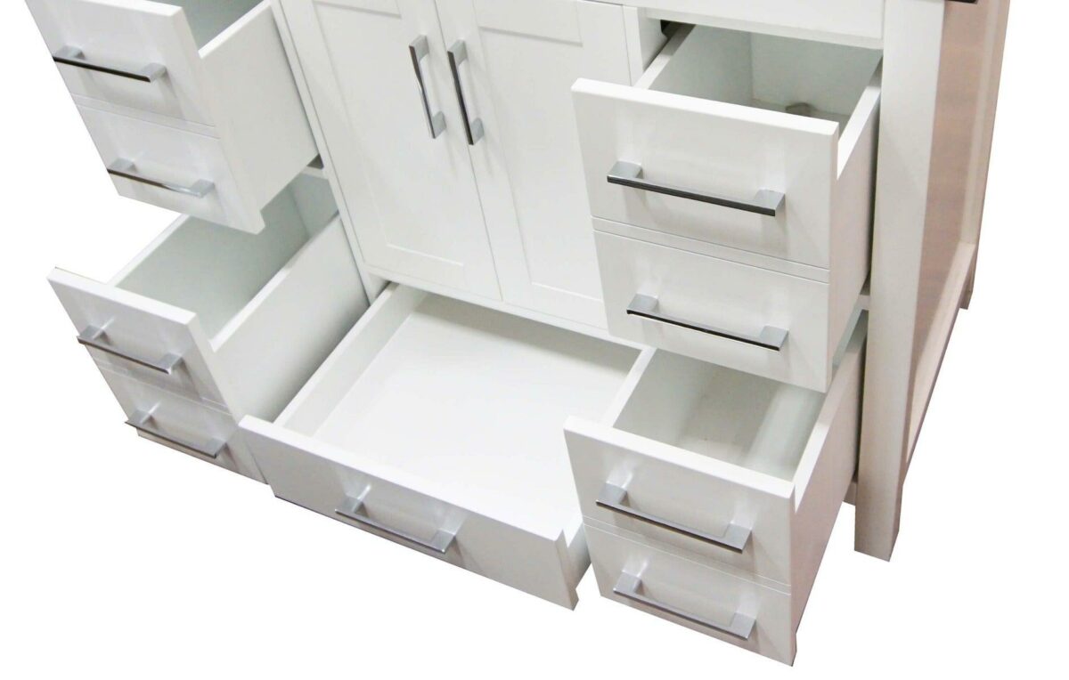 42" White Freestanding Bathroom Vanity with Carrera Marble Countertop Mella - Image 4