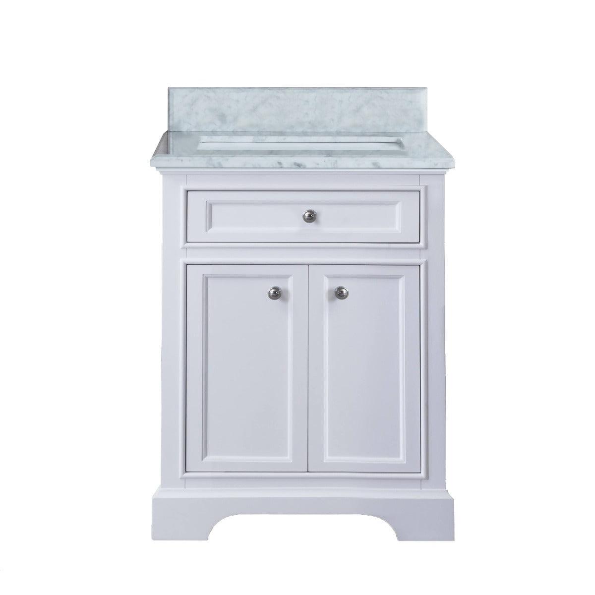24" White Freestanding Bathroom Vanity with Carrera Marble Countertop Milan – Image 2