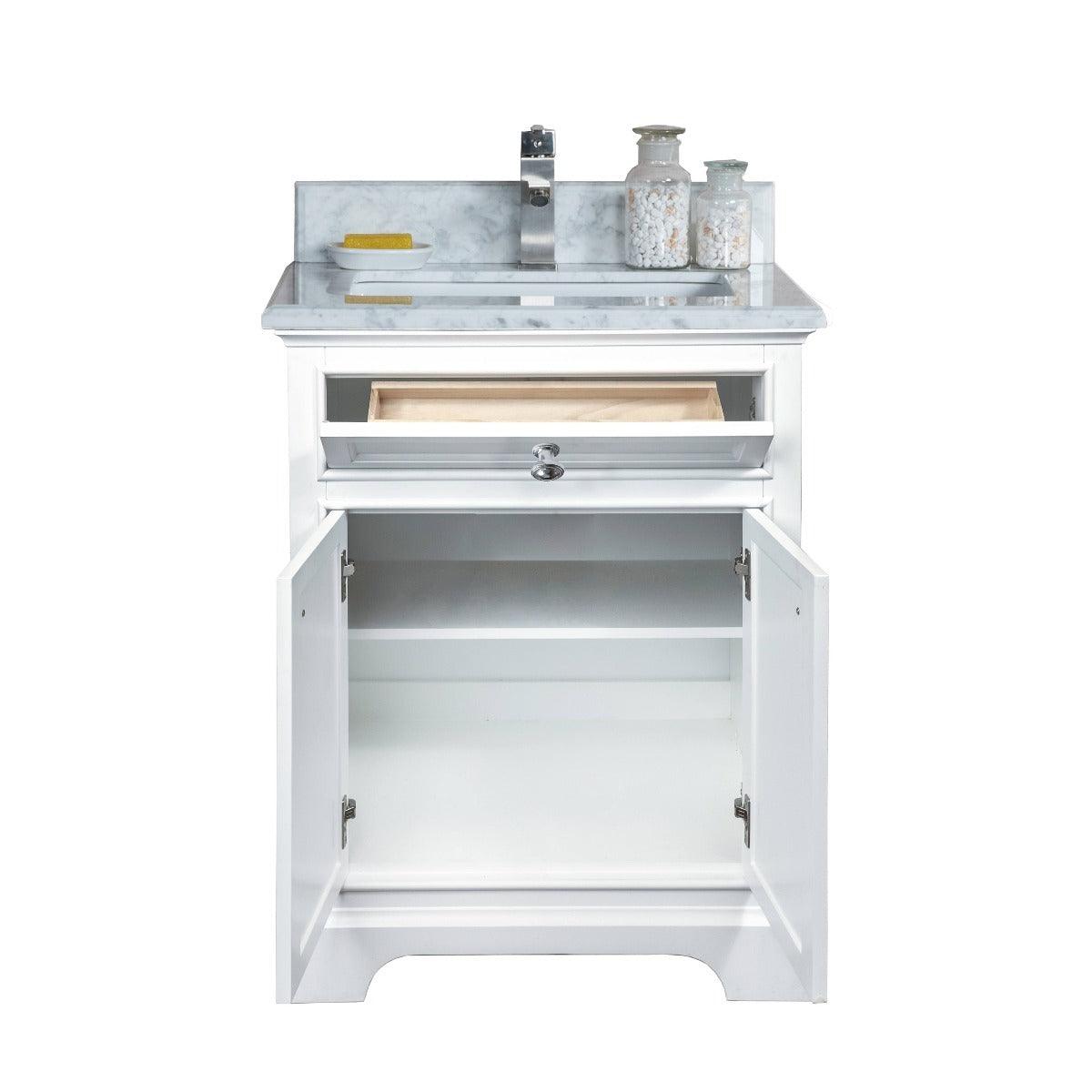 24" White Freestanding Bathroom Vanity with Carrera Marble Countertop Milan – Image 4
