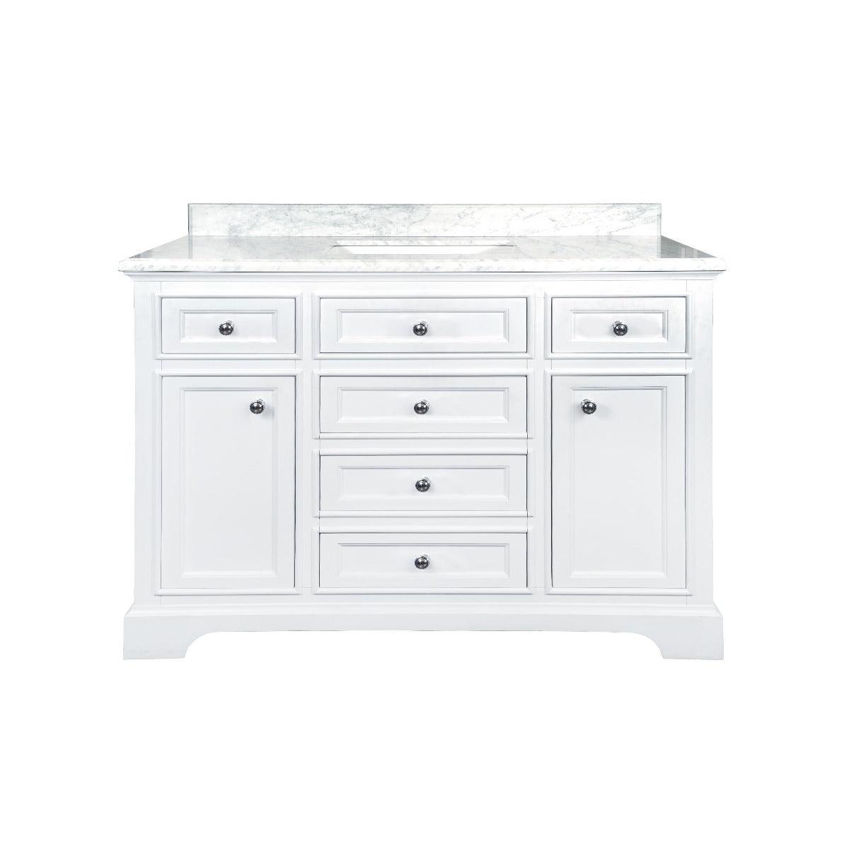 48" White Freestanding Single Sink Bathroom Vanity with Carrera Marble Countertop Milan – Image 3