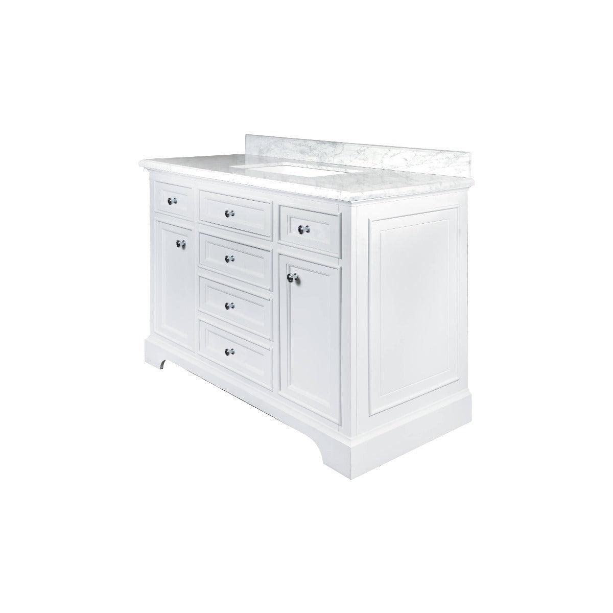 48" White Freestanding Single Sink Bathroom Vanity with Carrera Marble Countertop Milan – Image 4