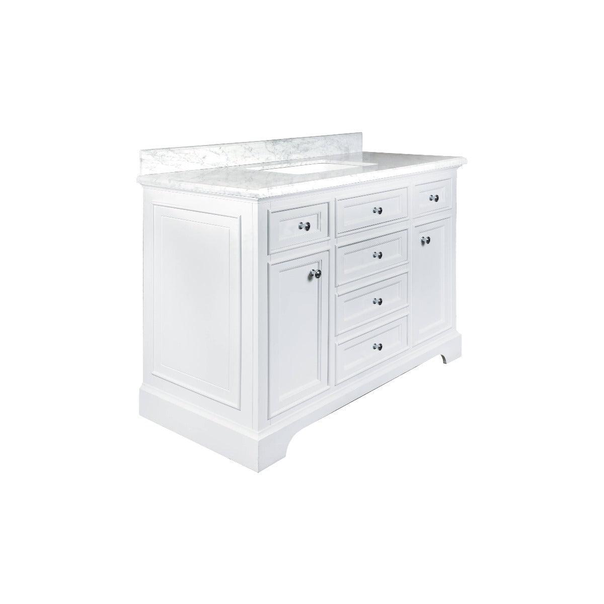 48" White Freestanding Single Sink Bathroom Vanity with Carrera Marble Countertop Milan – Image 2