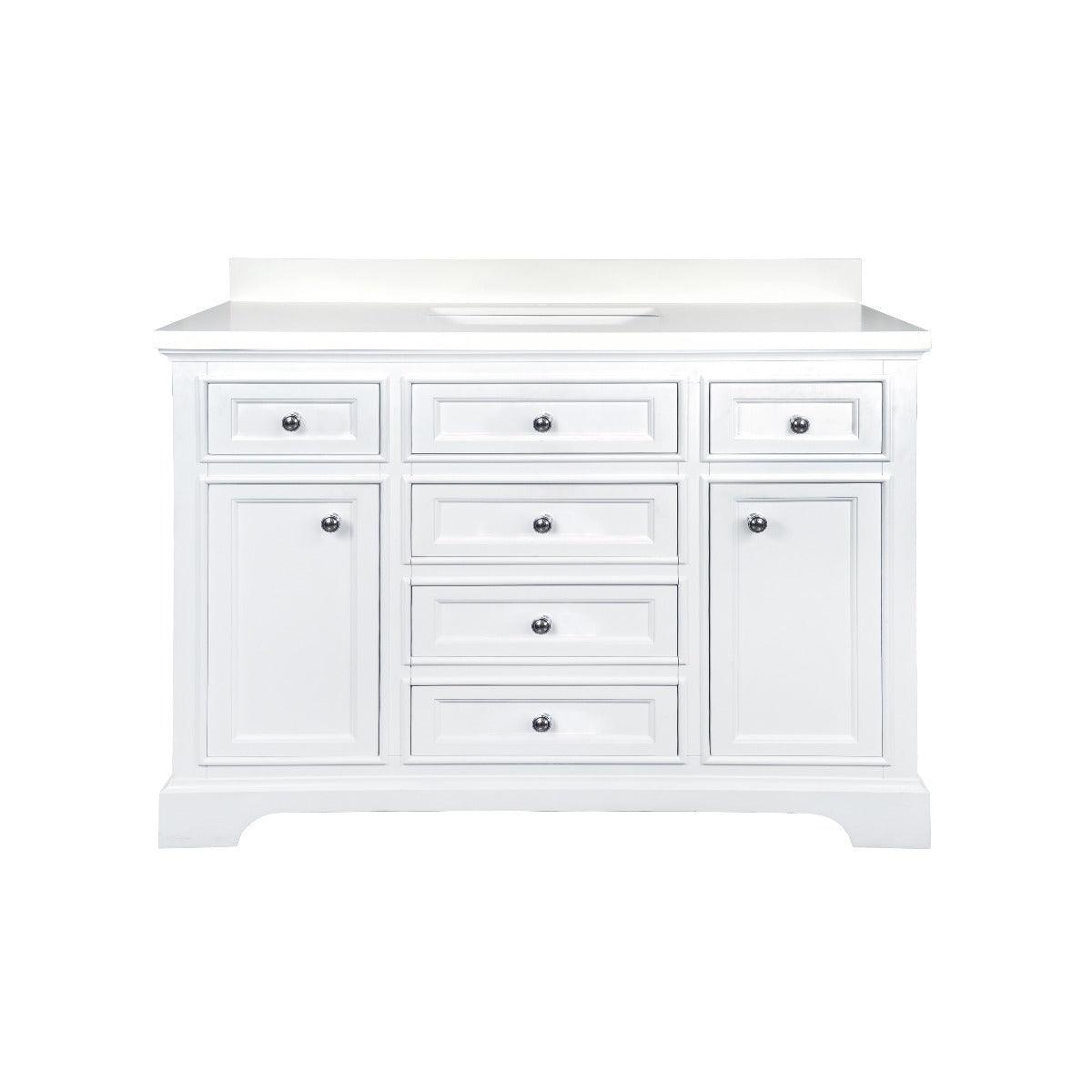 48" White Freestanding Single Sink Bathroom Vanity with Snow White Quartz Countertop - Image 3