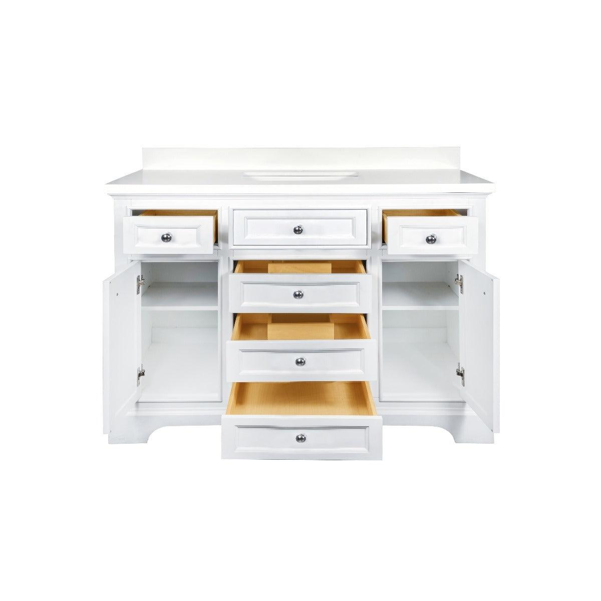 48" White Freestanding Single Sink Bathroom Vanity with Snow White Quartz Countertop - Image 6