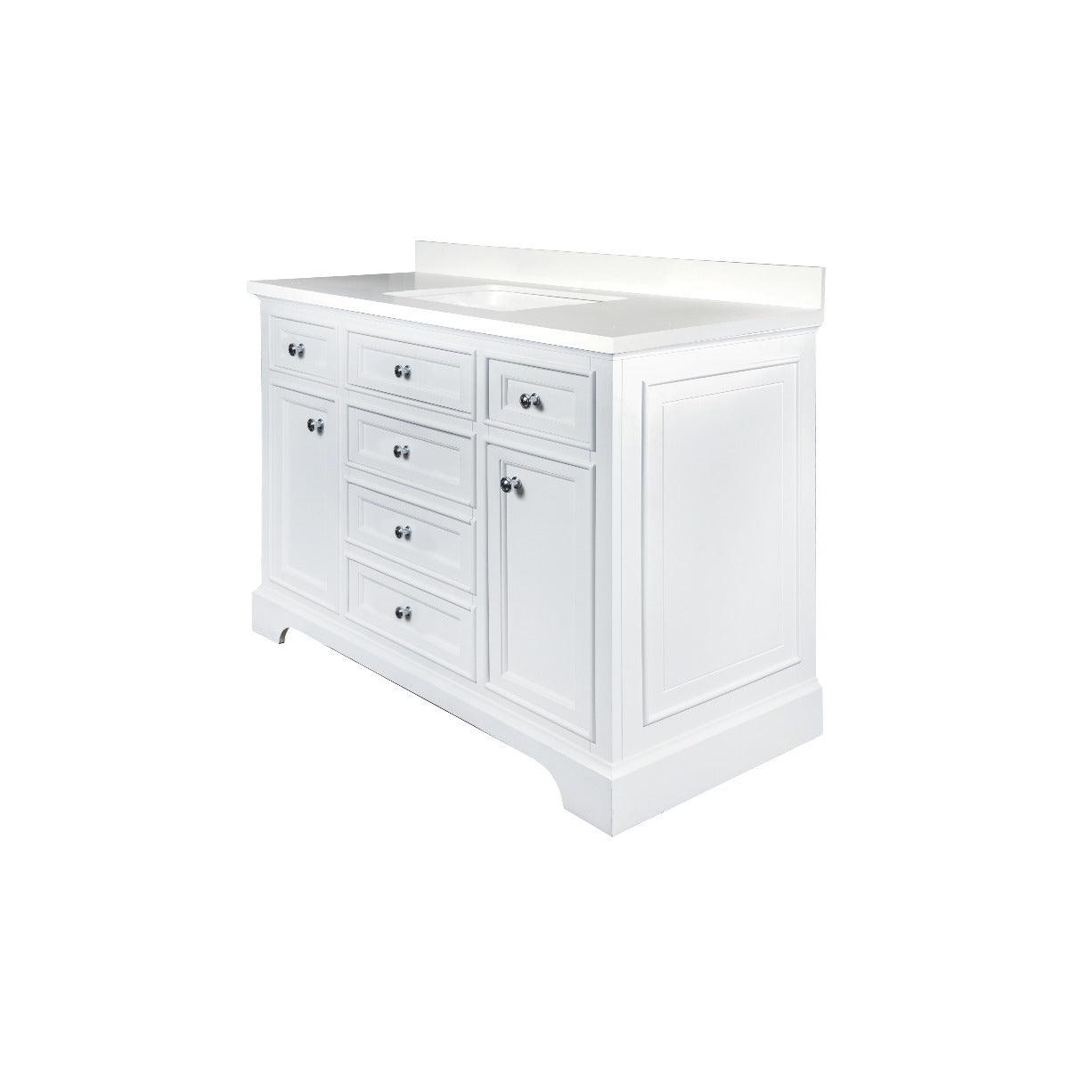 48" White Freestanding Single Sink Bathroom Vanity with Snow White Quartz Countertop - Image 4