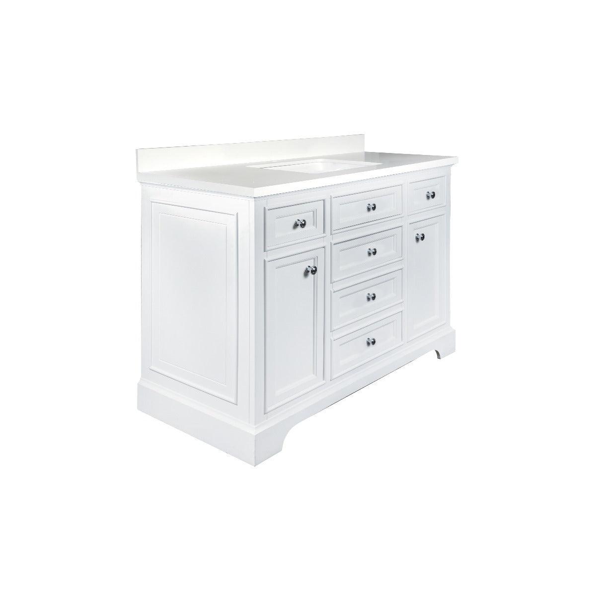 48" White Freestanding Single Sink Bathroom Vanity with Snow White Quartz Countertop - Image 2