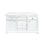 60" White Freestanding Double Sink Bathroom Vanity with Snow White Quartz Countertop - Image 7