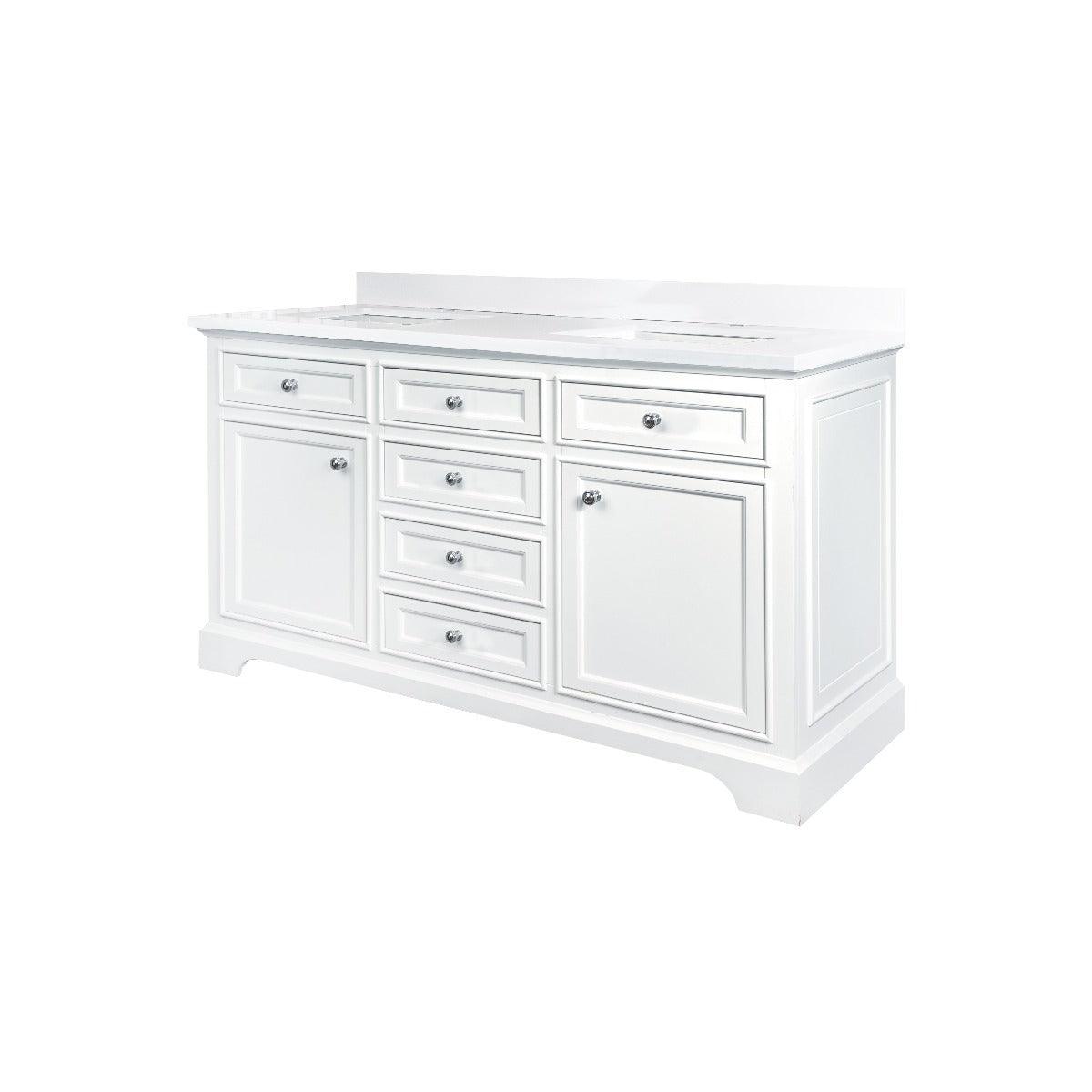 60" White Freestanding Double Sink Bathroom Vanity with Snow White Quartz Countertop – Image 4