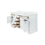 72" White Freestanding Double Sink Bathroom Vanity with Carrera Marble Countertop - Image 4