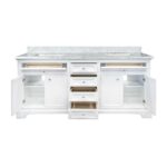 72" White Freestanding Double Sink Bathroom Vanity with Carrera Marble Countertop - Image 5