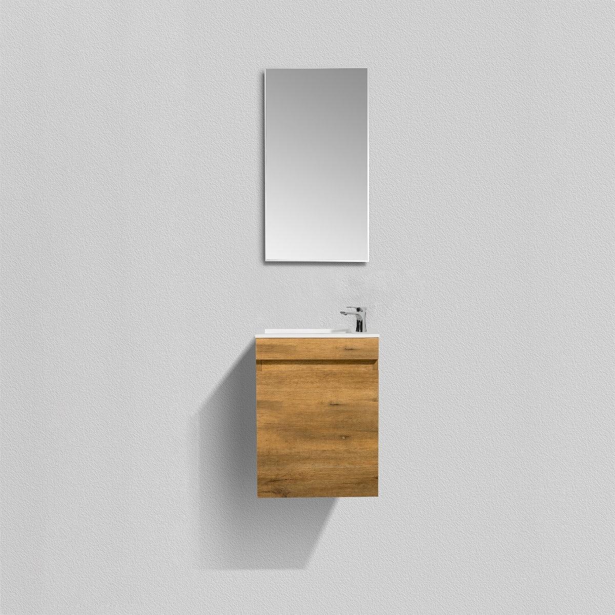 mini-400_1__1-4 16" Natural Oak Wall Mount Bathroom Vanity with White Polymarble Countertop Mini - Mirror and Faucet included - Image 1
