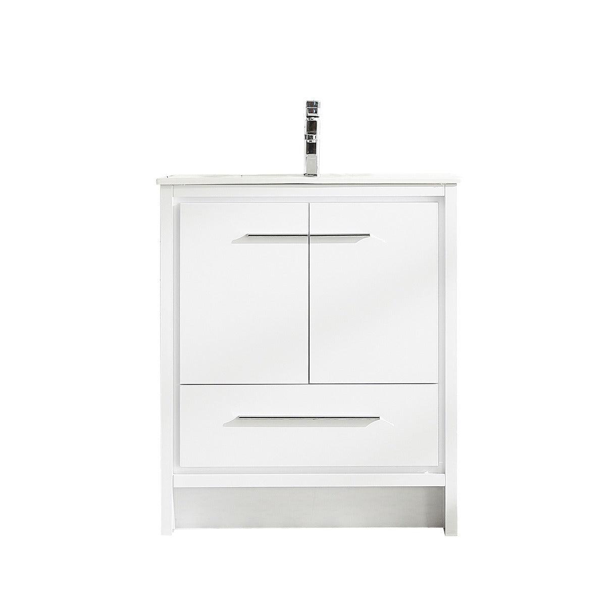 30" Glossy White Freestanding Bathroom Vanity with White Polymarble Countertop – Image 2