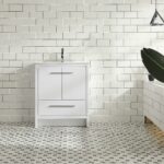 30" Glossy White Freestanding Bathroom Vanity with White Polymarble Countertop