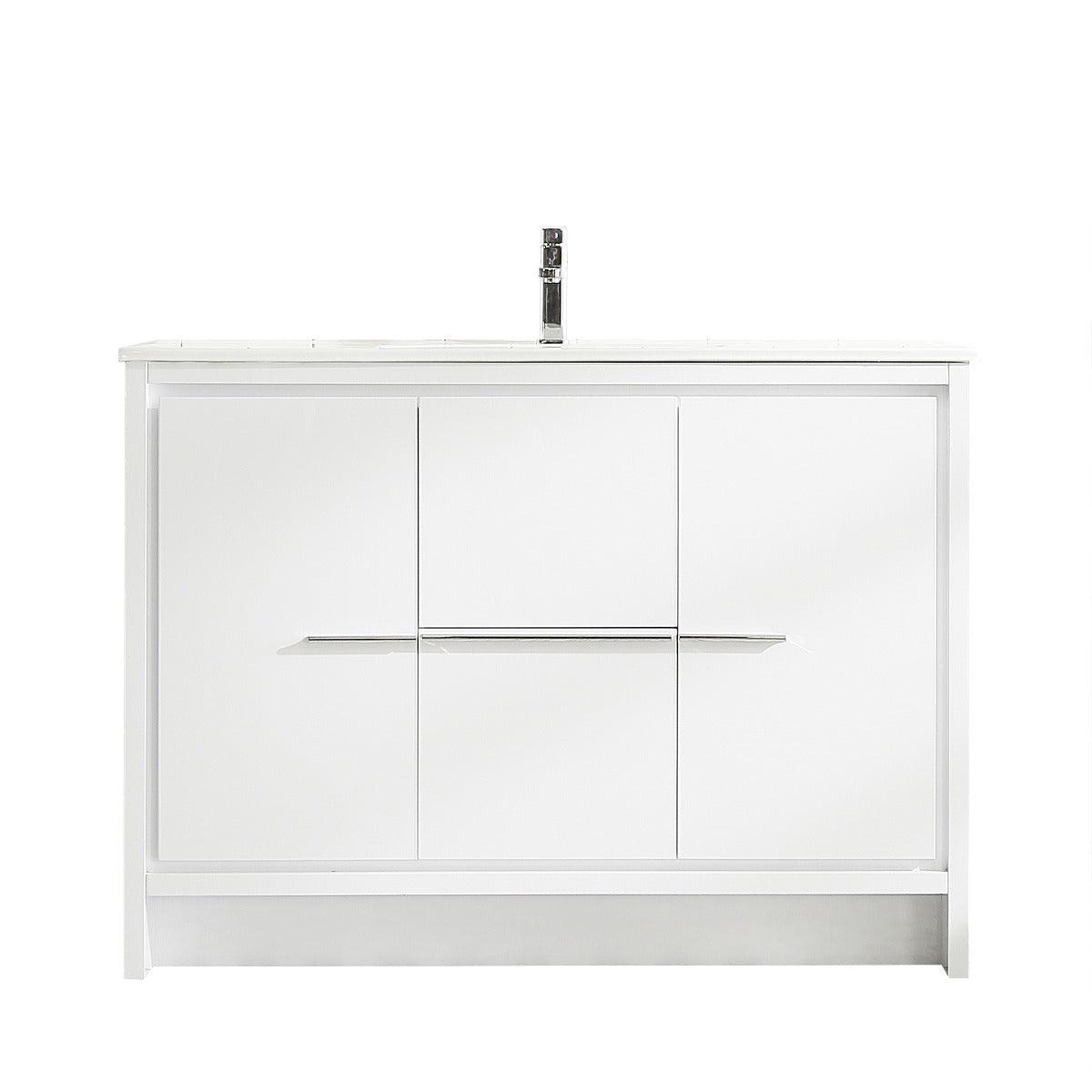 48" Glossy White Freestanding Single Sink Bathroom Vanity with White Polymarble Countertop – Image 2