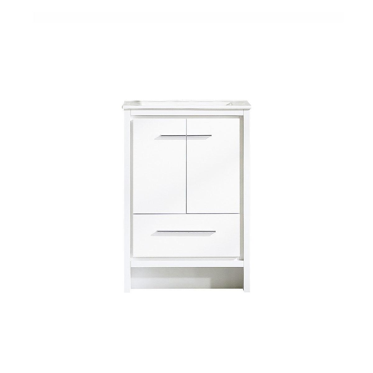 24" Glossy White Freestanding Bathroom Vanity with White Ceramic Countertop – Image 2