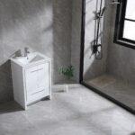 24" Glossy White Freestanding Bathroom Vanity with White Ceramic Countertop - Image 4