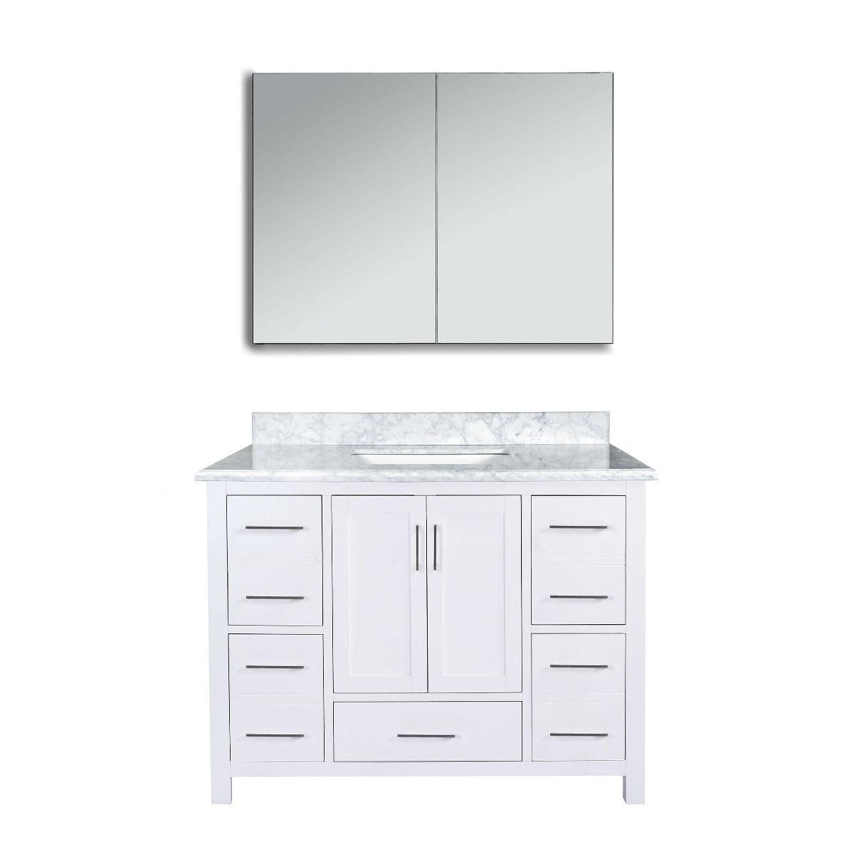 42" White Freestanding Bathroom Vanity with Carrera Marble Countertop Mella – Image 3