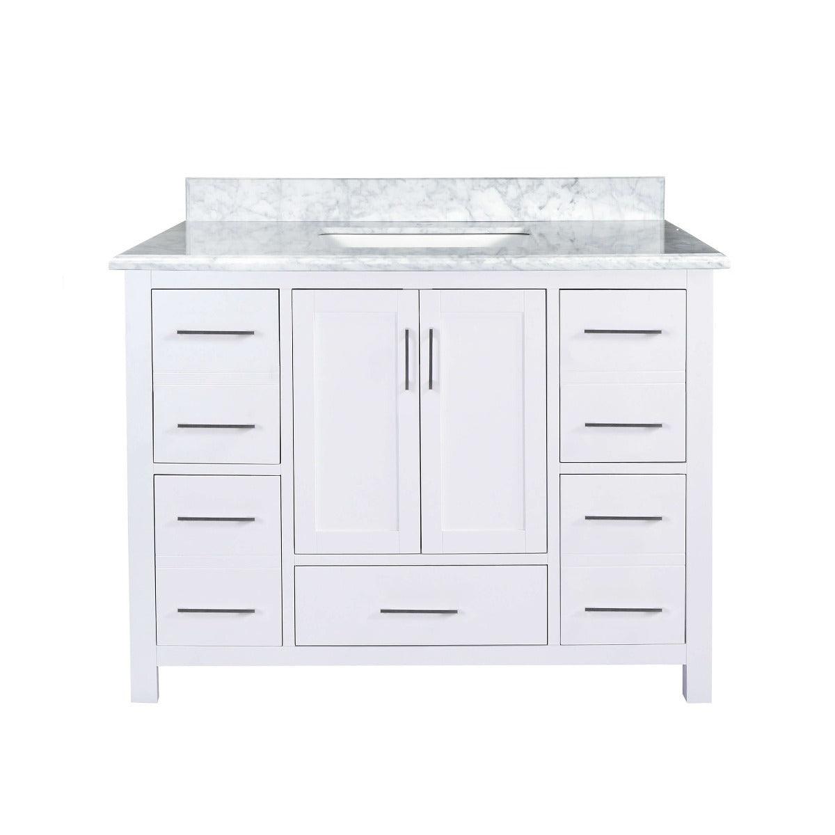 42" White Freestanding Bathroom Vanity with Carrera Marble Countertop Mella – Image 2