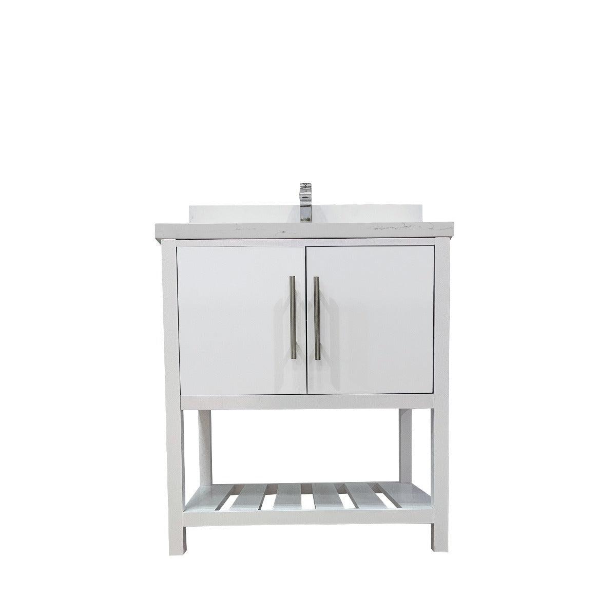 30" White Freestanding Single Sink Bathroom Vanity with Calcutta Quartz Countertop Fiory - Image 2