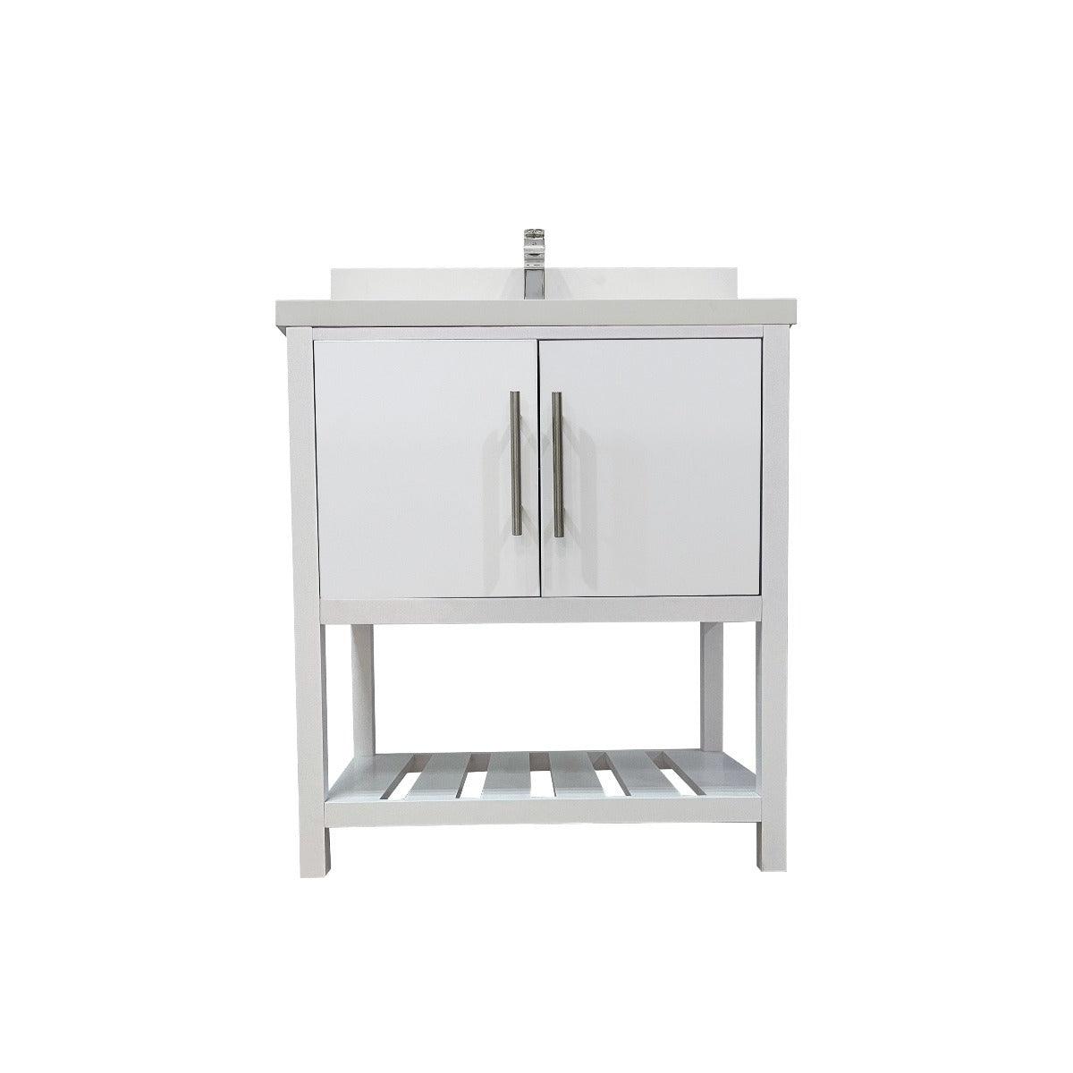 30" White Freestanding Single Sink Bathroom Vanity with Snow White Quartz Countertop Fiory - Image 2