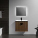 24" Oak Wall Mount Single Sink Bathroom Vanity with White Ceramic Countertop Sudbury