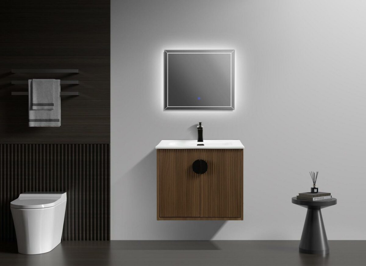 24" Oak Wall Mount Single Sink Bathroom Vanity with White Ceramic Countertop Sudbury - Image 6