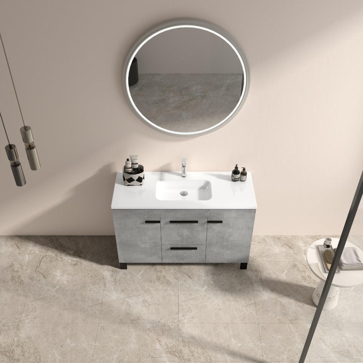 48" Cement Freestanding Single Sink Bathroom Vanity with White Ceramic Countertop Odessa – Image 4