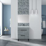 28" Cement Freestanding Single Sink Bathroom Vanity with White Ceramic Countertop Odessa