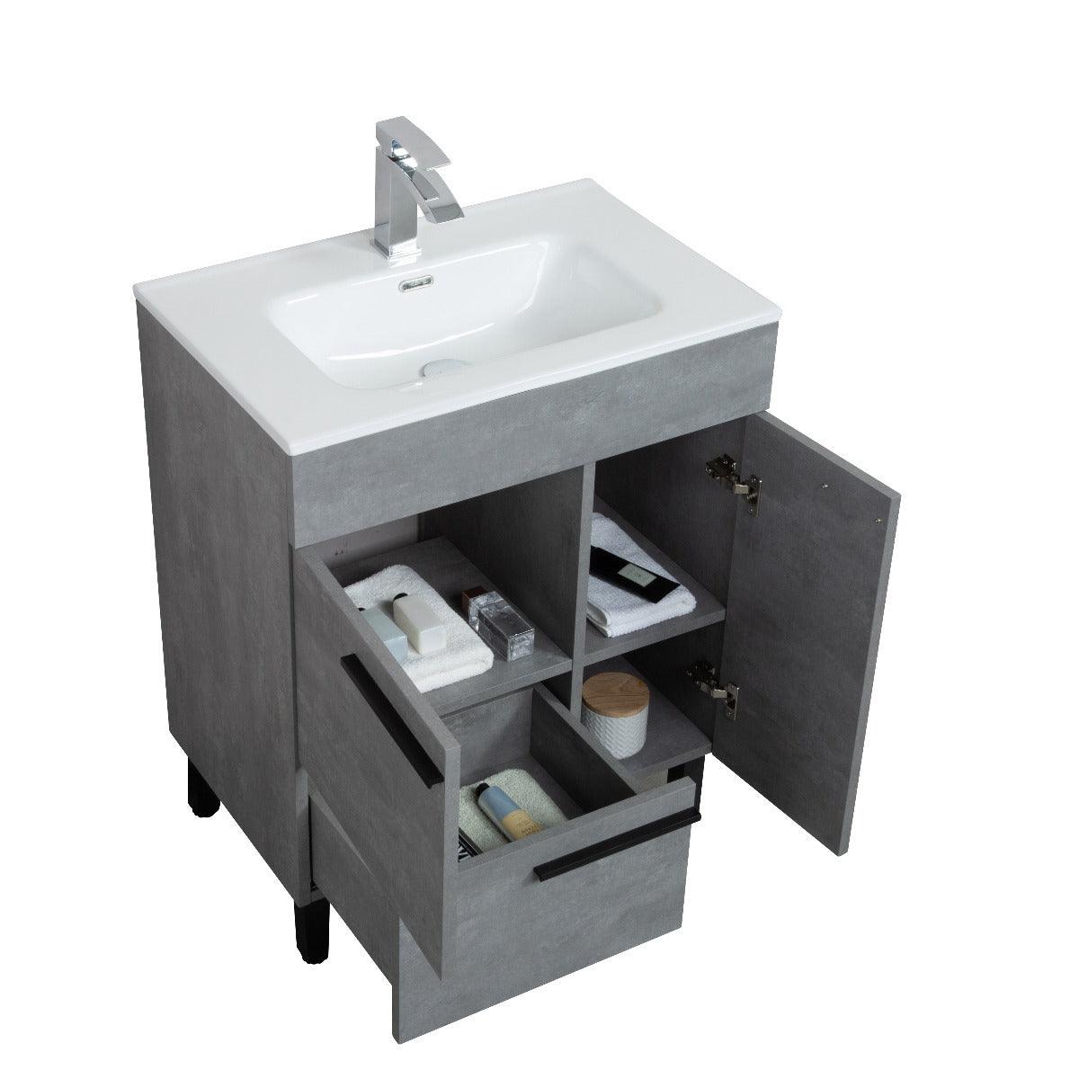 28" Cement Freestanding Single Sink Bathroom Vanity with White Ceramic Countertop Odessa - Image 5