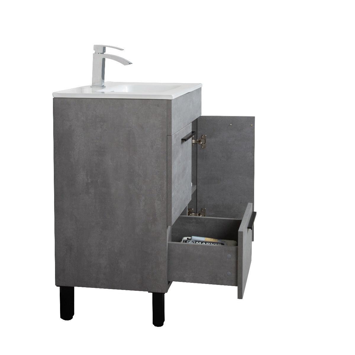 28" Cement Freestanding Single Sink Bathroom Vanity with White Ceramic Countertop Odessa - Image 6