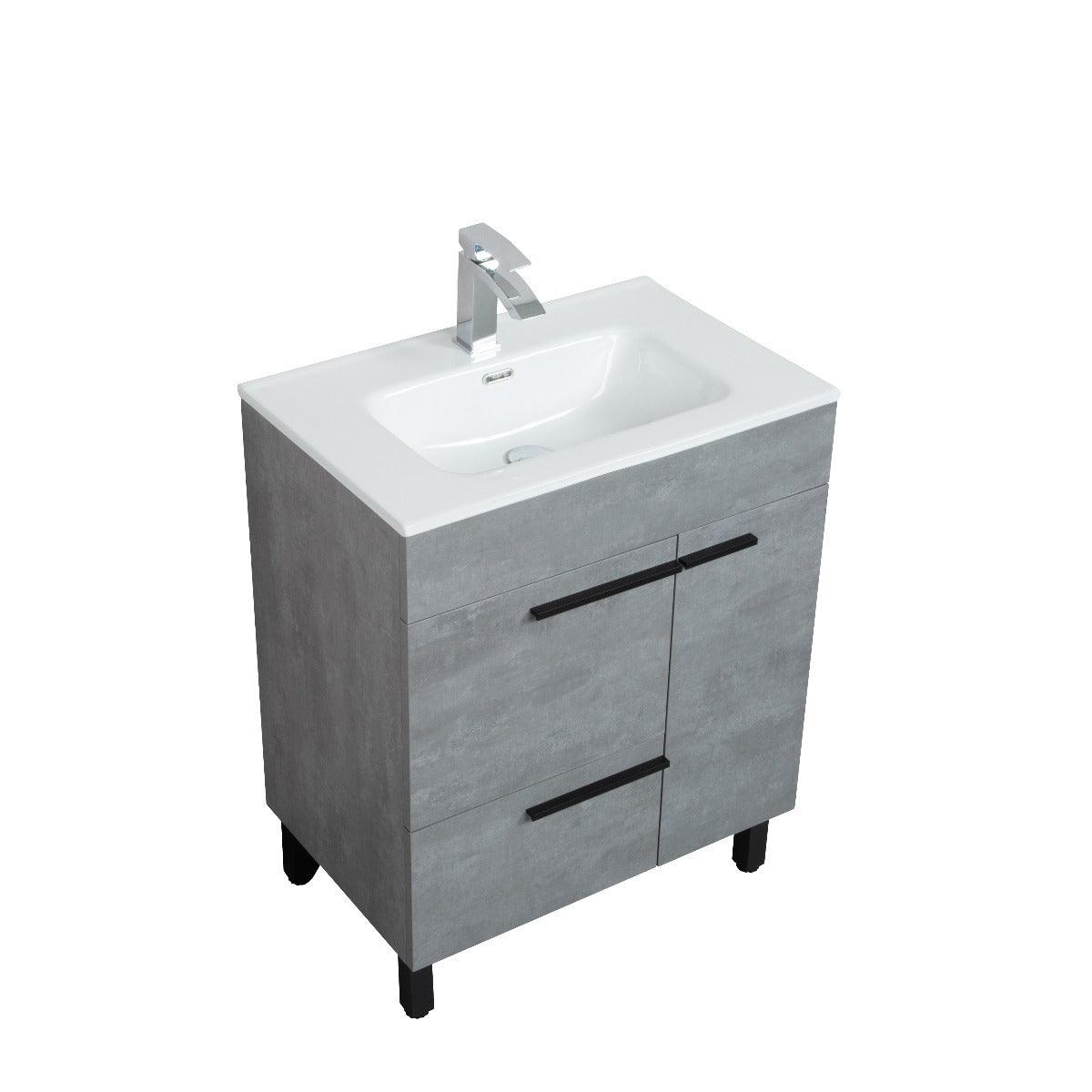 28" Cement Freestanding Single Sink Bathroom Vanity with White Ceramic Countertop Odessa - Image 4