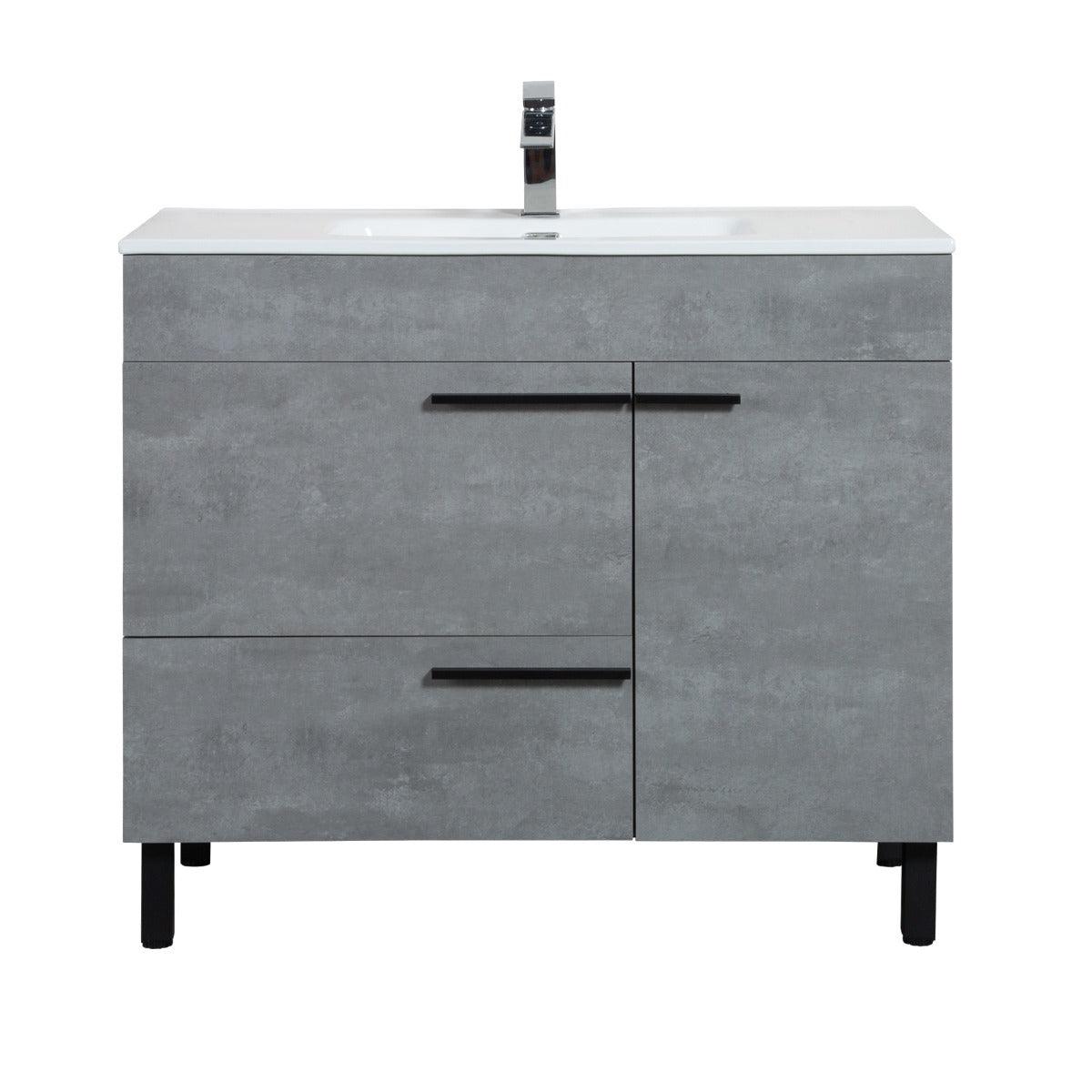 40" Cement Freestanding Single Sink Bathroom Vanity with White Ceramic Countertop Odessa - Image 2