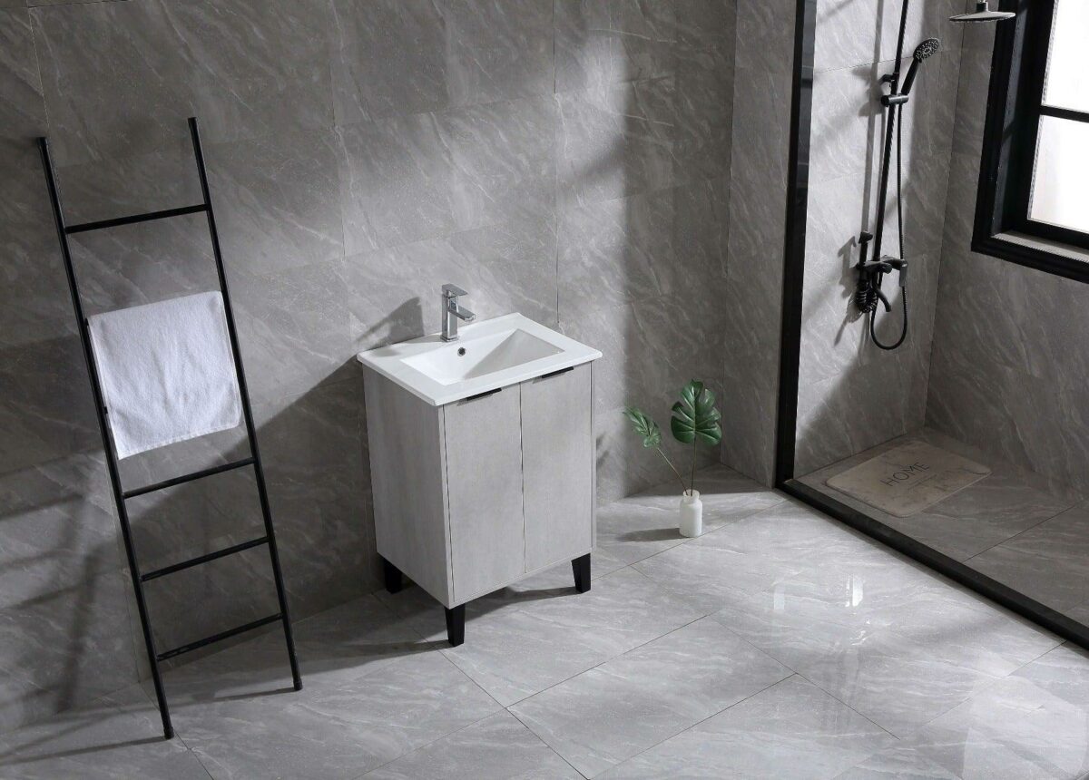 24" Cement Freestanding Bathroom Vanity with White Ceramic Countertop Odessa - Image 5