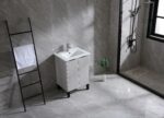 24" Cement Freestanding Bathroom Vanity with White Ceramic Countertop Odessa - Image 5