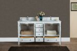 60" White Freestanding Double Sink Bathroom Vanity with Carrera Marble Countertop Porto - Image 5