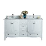 60" White Freestanding Double Sink Bathroom Vanity with Carrera Marble Countertop Porto - Image 4