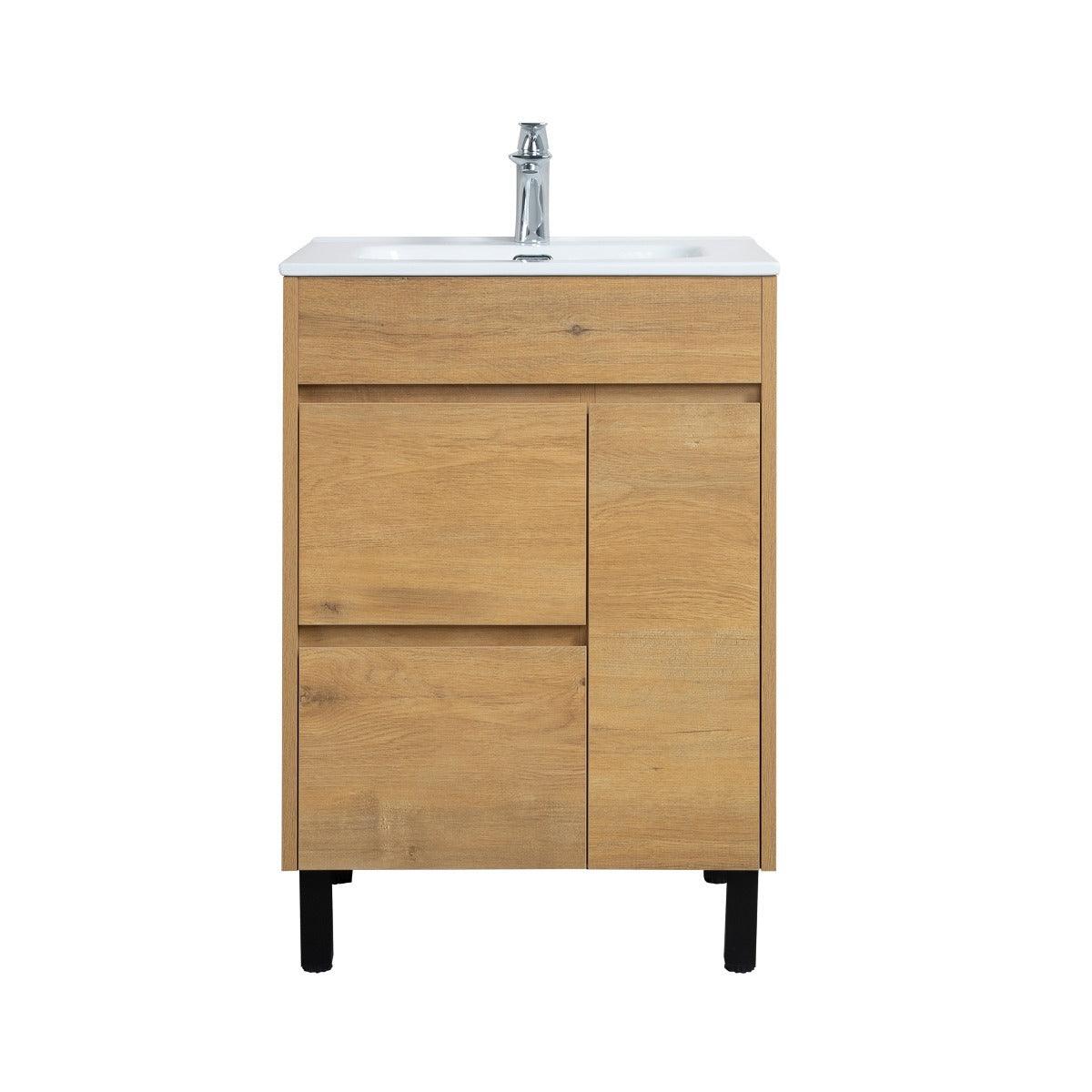 24" Rough Oak Freestanding Bathroom Vanity with White Ceramic Countertop – Image 3