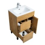 24" Rough Oak Freestanding Bathroom Vanity with White Ceramic Countertop - Image 4