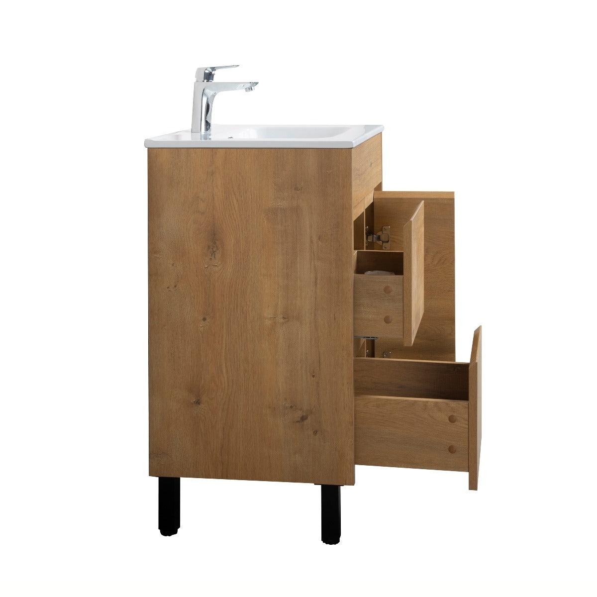 24" Rough Oak Freestanding Bathroom Vanity with White Ceramic Countertop – Image 5