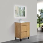 24" Rough Oak Freestanding Bathroom Vanity with White Ceramic Countertop - Image 6