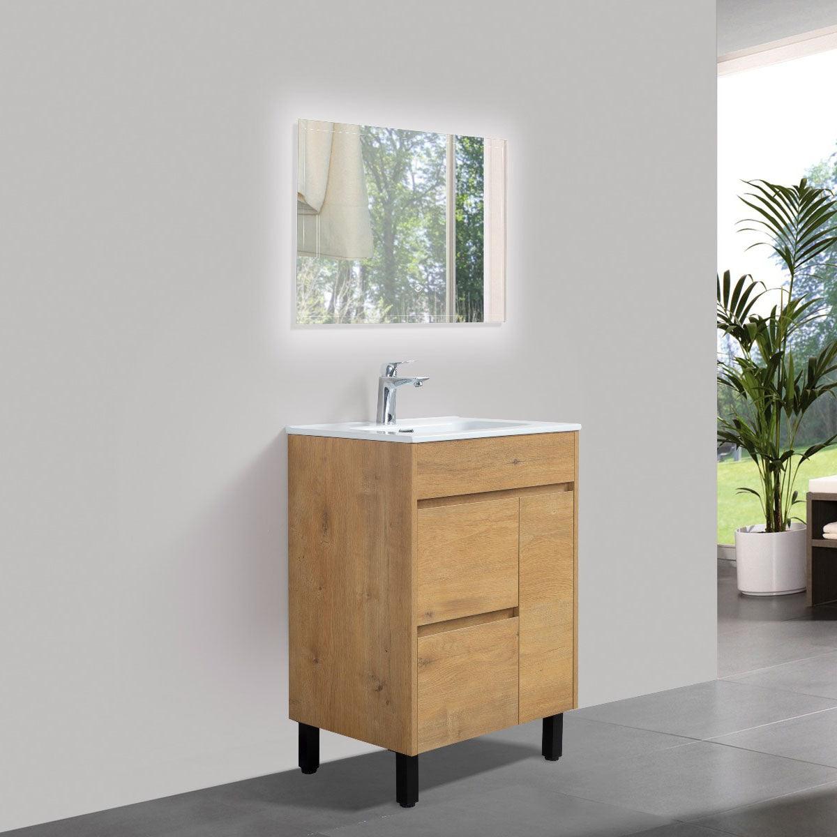 24" Rough Oak Freestanding Bathroom Vanity with White Ceramic Countertop – Image 6
