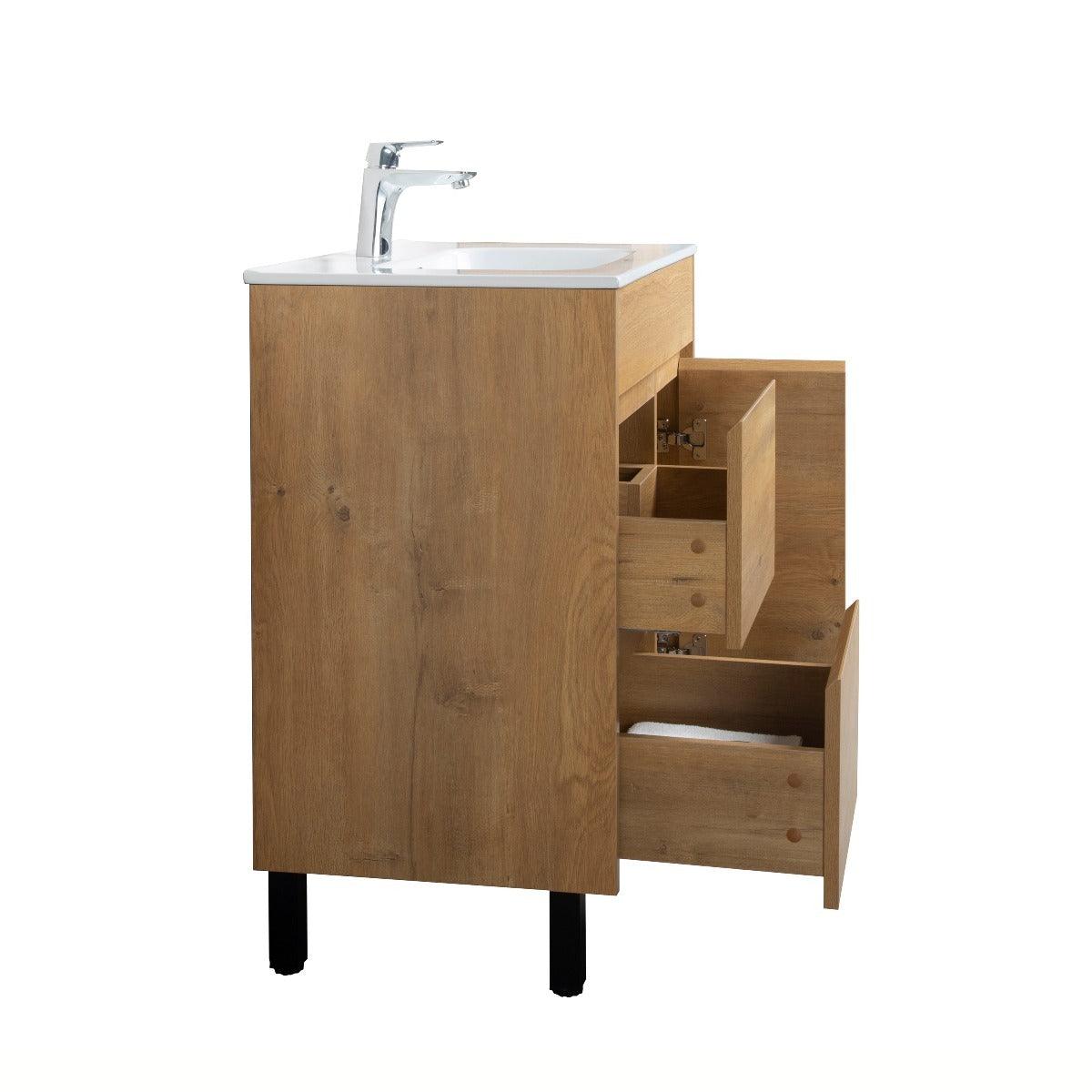 30" Rough Oak Freestanding Bathroom Vanity with White Ceramic Countertop – Image 5