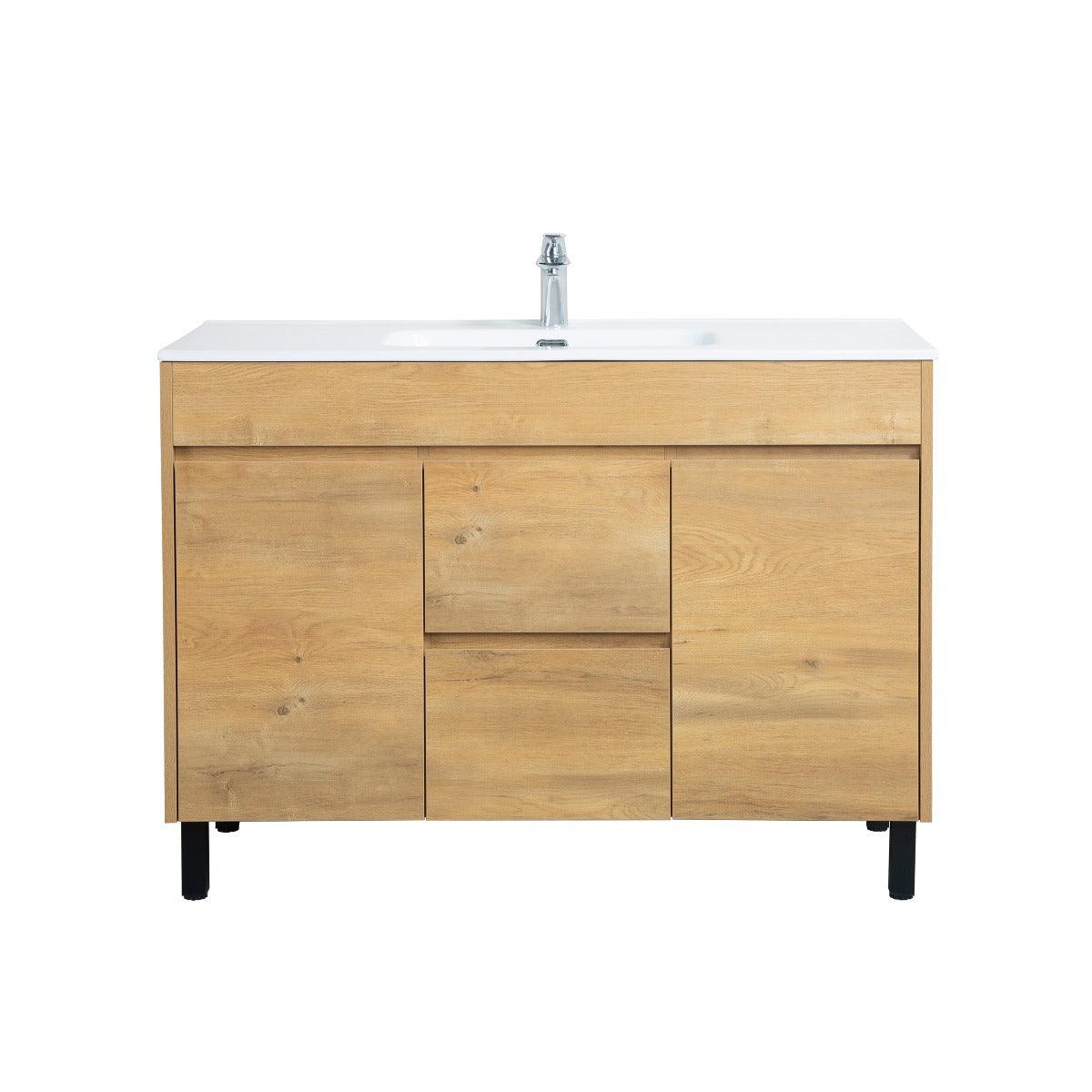 48" Soft Oak Freestanding Single Sink Bathroom Vanity with White Ceramic Countertop *FREE FAUCET!* – Image 3