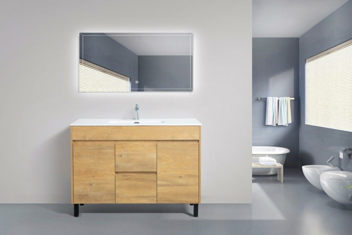 48" Soft Oak Freestanding Single Sink Bathroom Vanity with White Ceramic Countertop *FREE FAUCET!* - Image 6