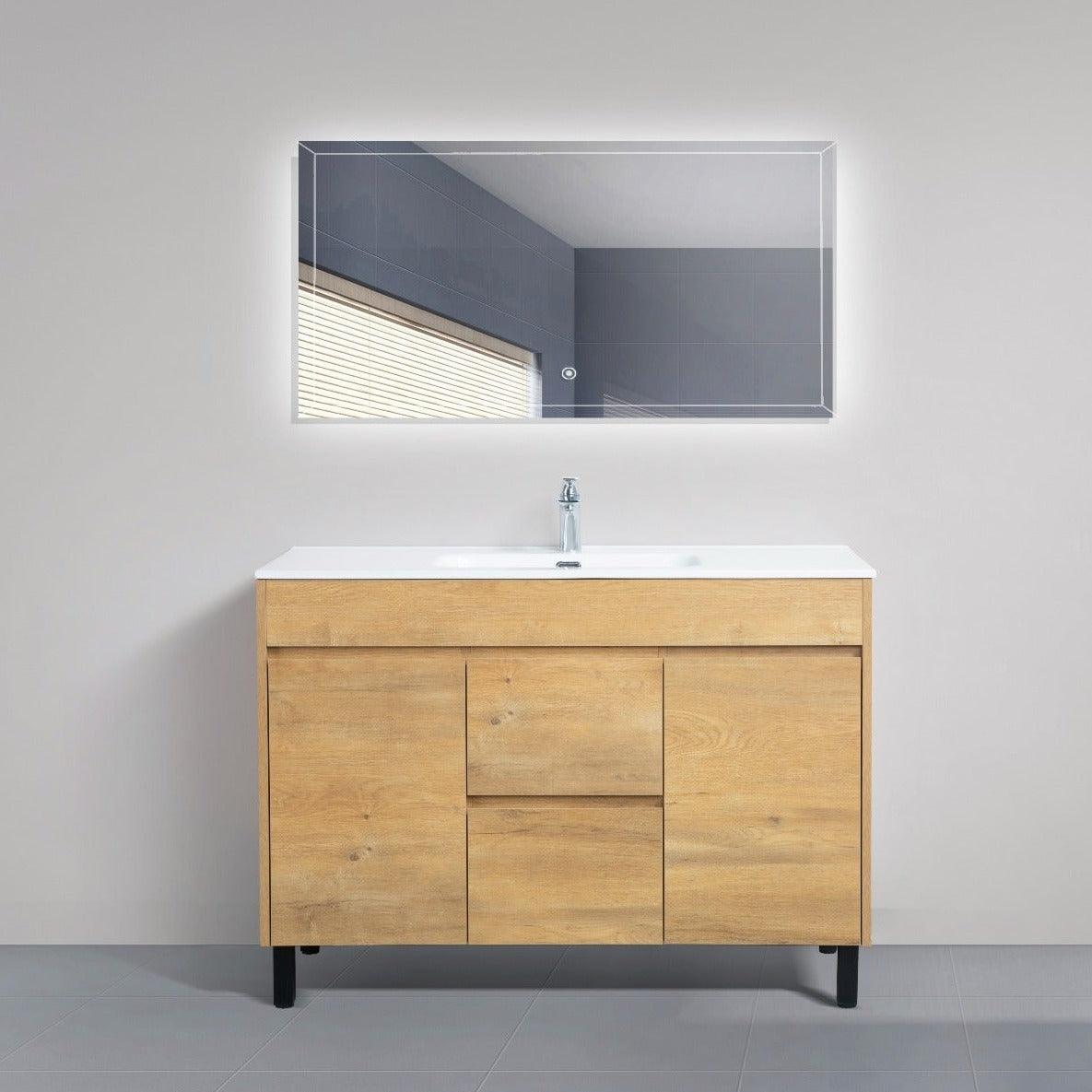 rock_48_2_5d3f993b-55b4-4e4a-86d5-6f432d67102c 48" Soft Oak Freestanding Single Sink Bathroom Vanity with White Ceramic Countertop *FREE FAUCET!* - Image 1